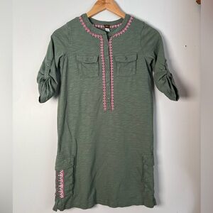 Tea Collection Dress Green with Pink Embroidery Accents Size 12 Girls